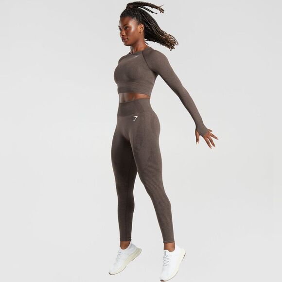 Gymshark Vital Seamless 2.0 Long Sleeve Crop Top Size S in Brown Marl NWT in pac - Picture 4 of 7